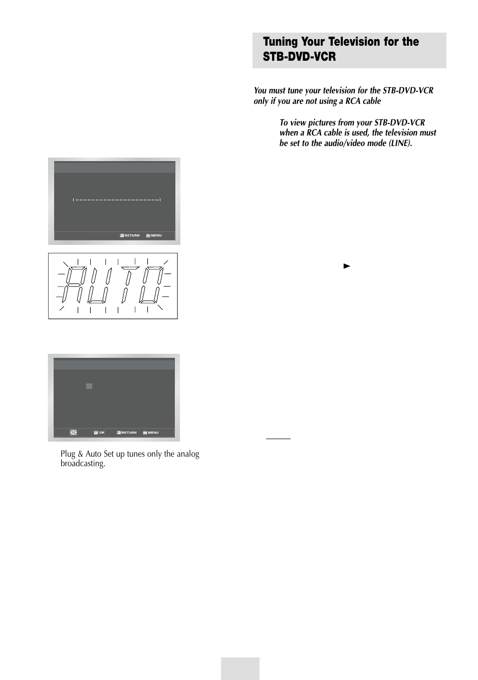 Tuning your television for the stb-dvd-vcr | Samsung SV-DVD54T User Manual | Page 10 / 53