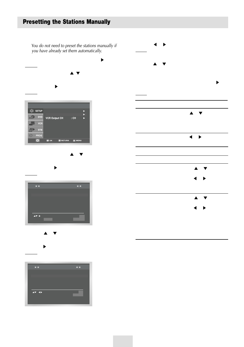 Presetting the stations manually | Samsung SV-DVD54T User Manual | Page 13 / 53