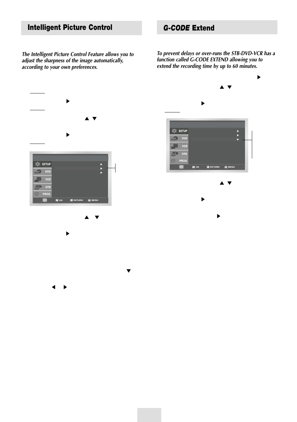 Intelligent picture control, G-code extend | Samsung SV-DVD54T User Manual | Page 16 / 53