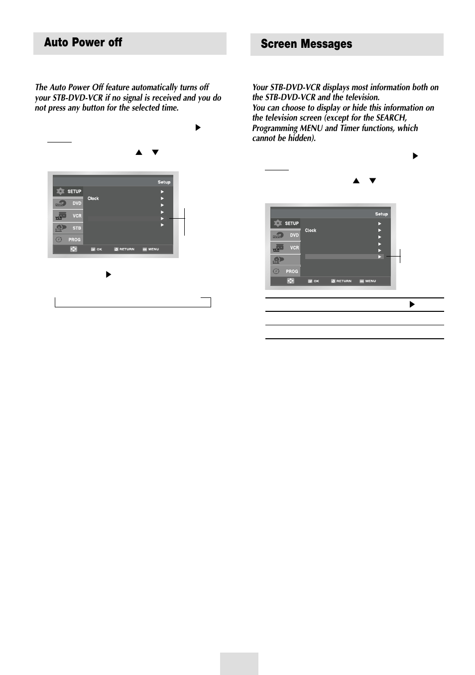 Auto power off, Screen messages | Samsung SV-DVD54T User Manual | Page 17 / 53