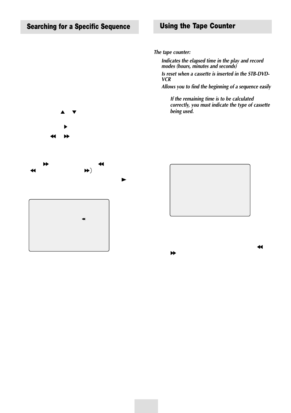 Using the tape counter, Searching for a specific sequence, Index skip search | Samsung SV-DVD54T User Manual | Page 26 / 53