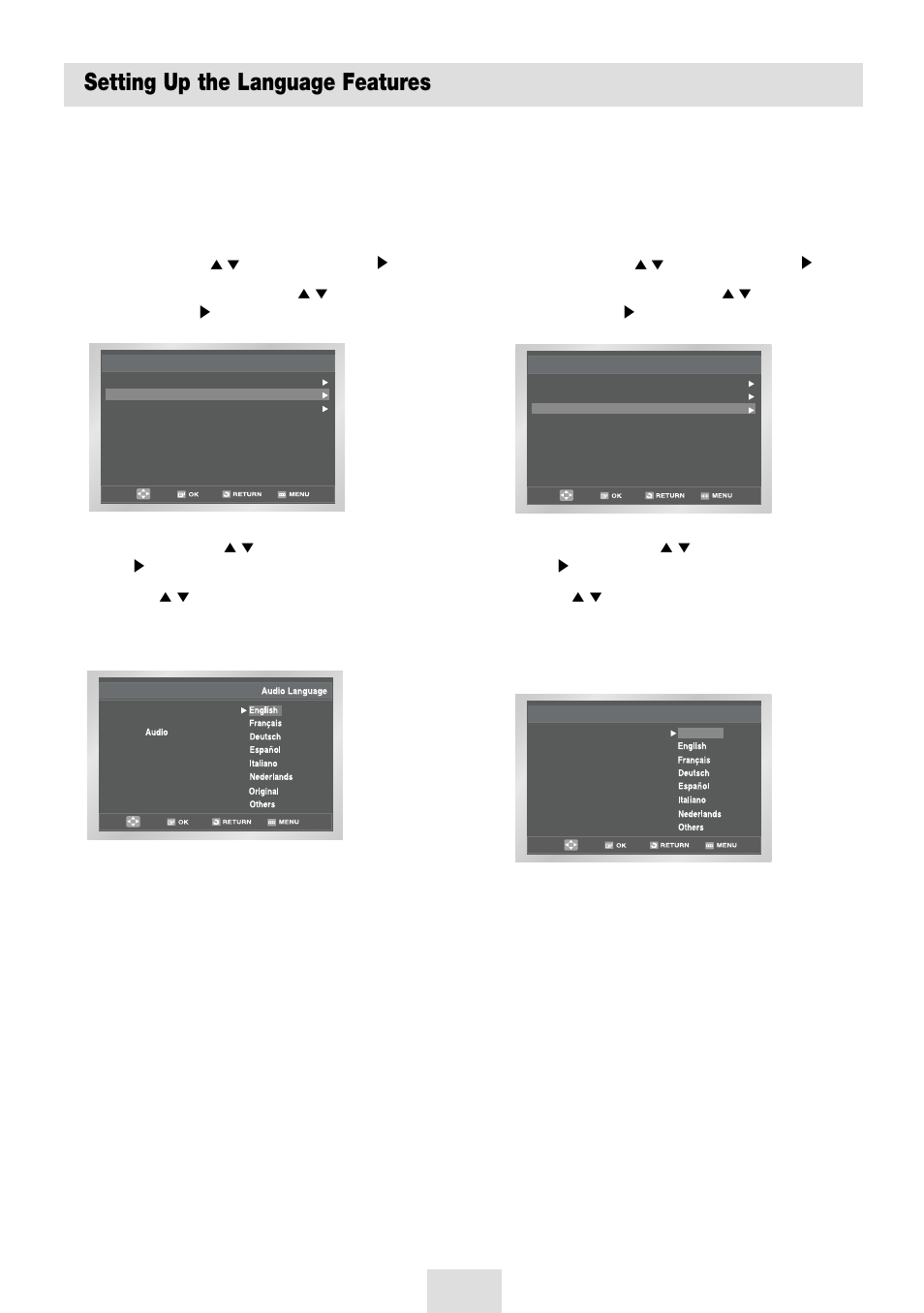 Setting up the language features | Samsung SV-DVD54T User Manual | Page 30 / 53