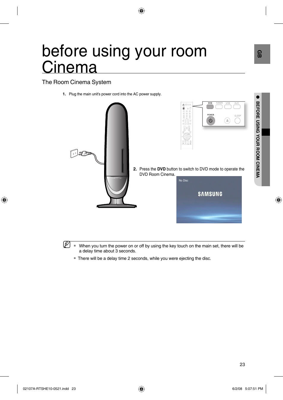 Before using your roomcinema, Before using your room cinema | Samsung HE10T User Manual | Page 23 / 54