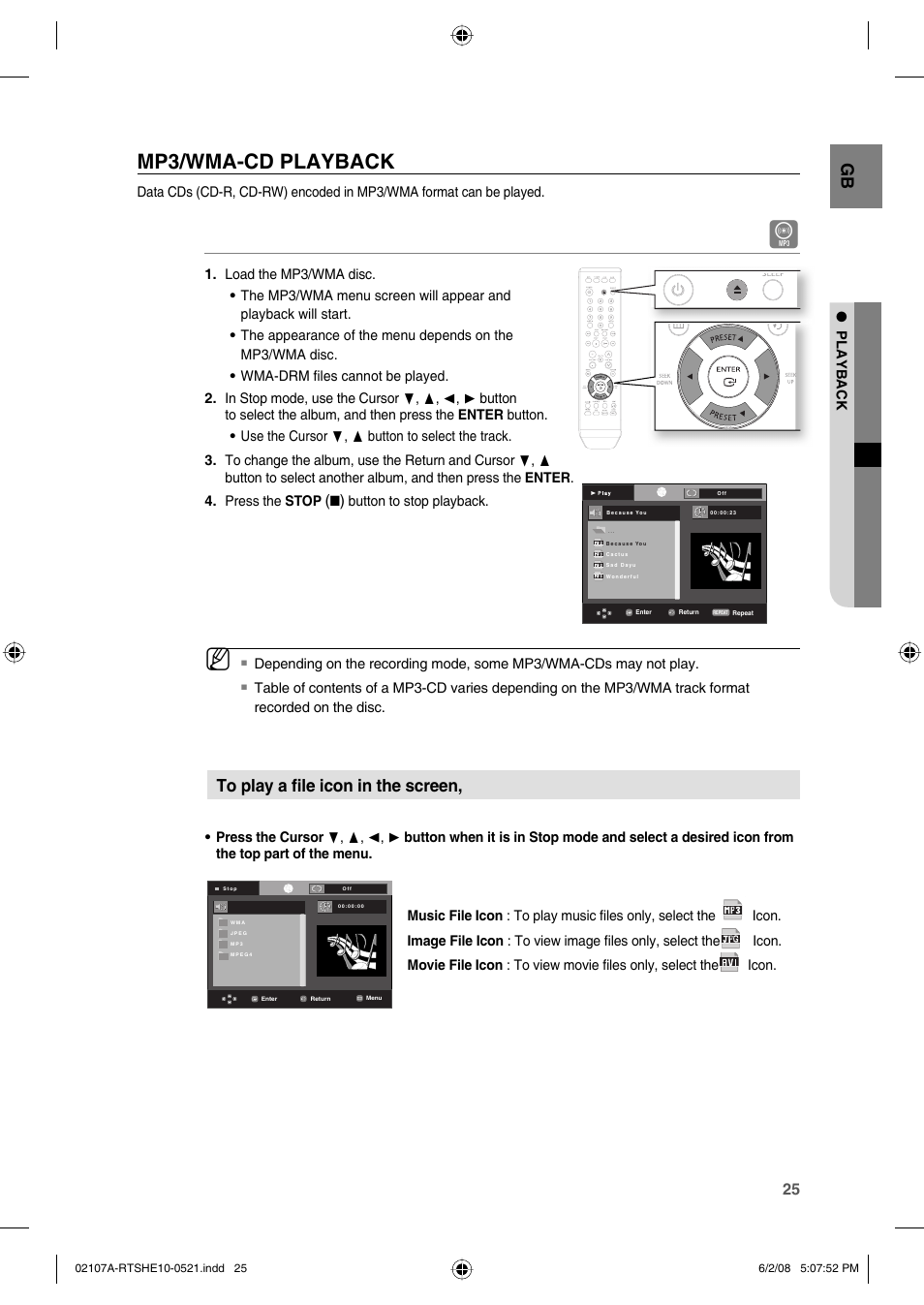 Mp3/wma-cd playback | Samsung HE10T User Manual | Page 25 / 54