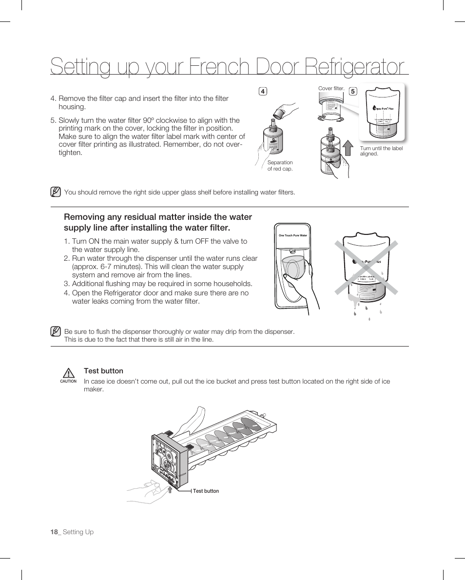Setting up your french door refrigerator | Samsung RF266AB User Manual | Page 18 / 34