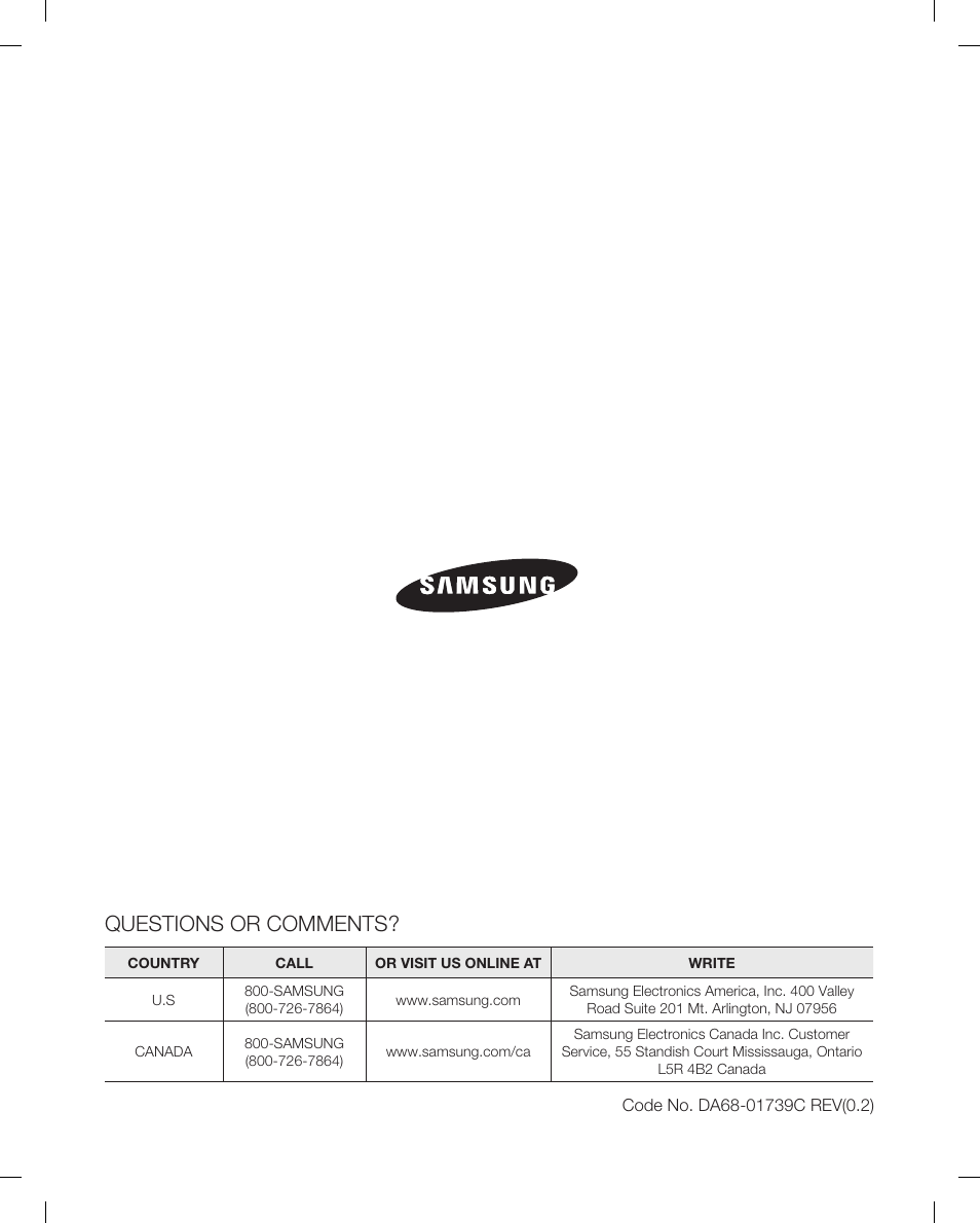 Questions or comments | Samsung RF266AB User Manual | Page 34 / 34