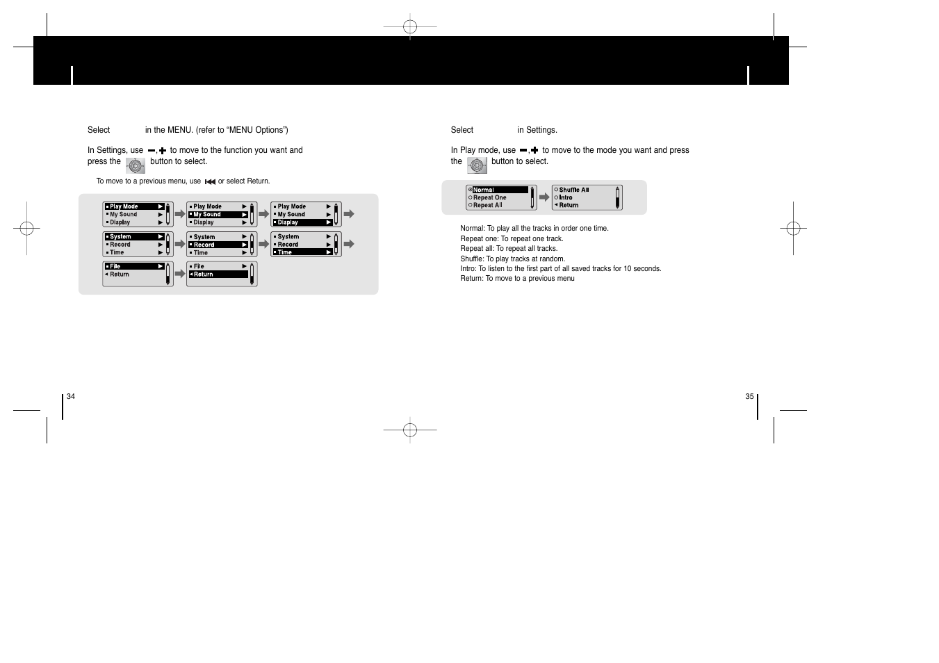 Setting the advanced functions, Selecting the playmode | Samsung YEPP YP-T6X User Manual | Page 17 / 25