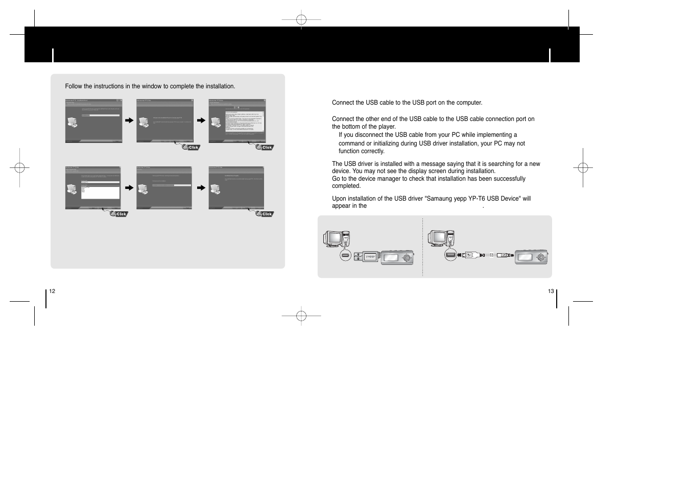 Connecting the player to pc | Samsung YEPP YP-T6X User Manual | Page 6 / 25