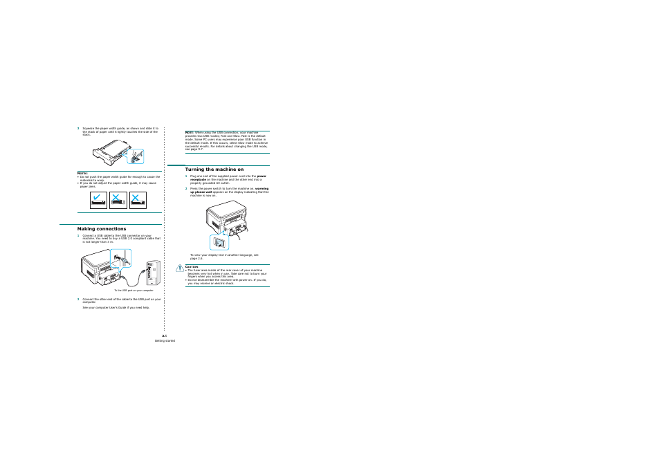 Making connections, Turning the machine on, Making connections turning the machine on | Samsung SCX-4200 User Manual | Page 17 / 92