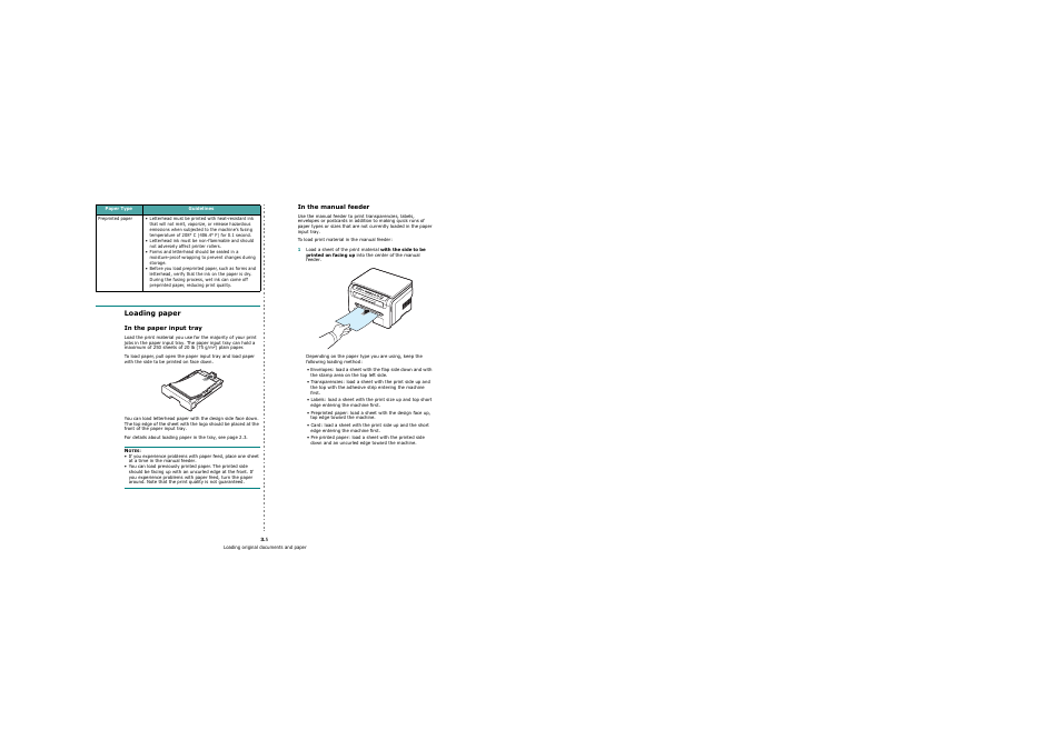 Loading paper, In the paper input tray, In the manual feeder | Samsung SCX-4200 User Manual | Page 25 / 92