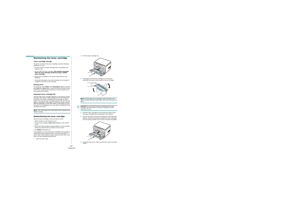 Maintaining the toner cartridge, Redistributing the toner cartridge | Samsung SCX-4200 User Manual | Page 36 / 92