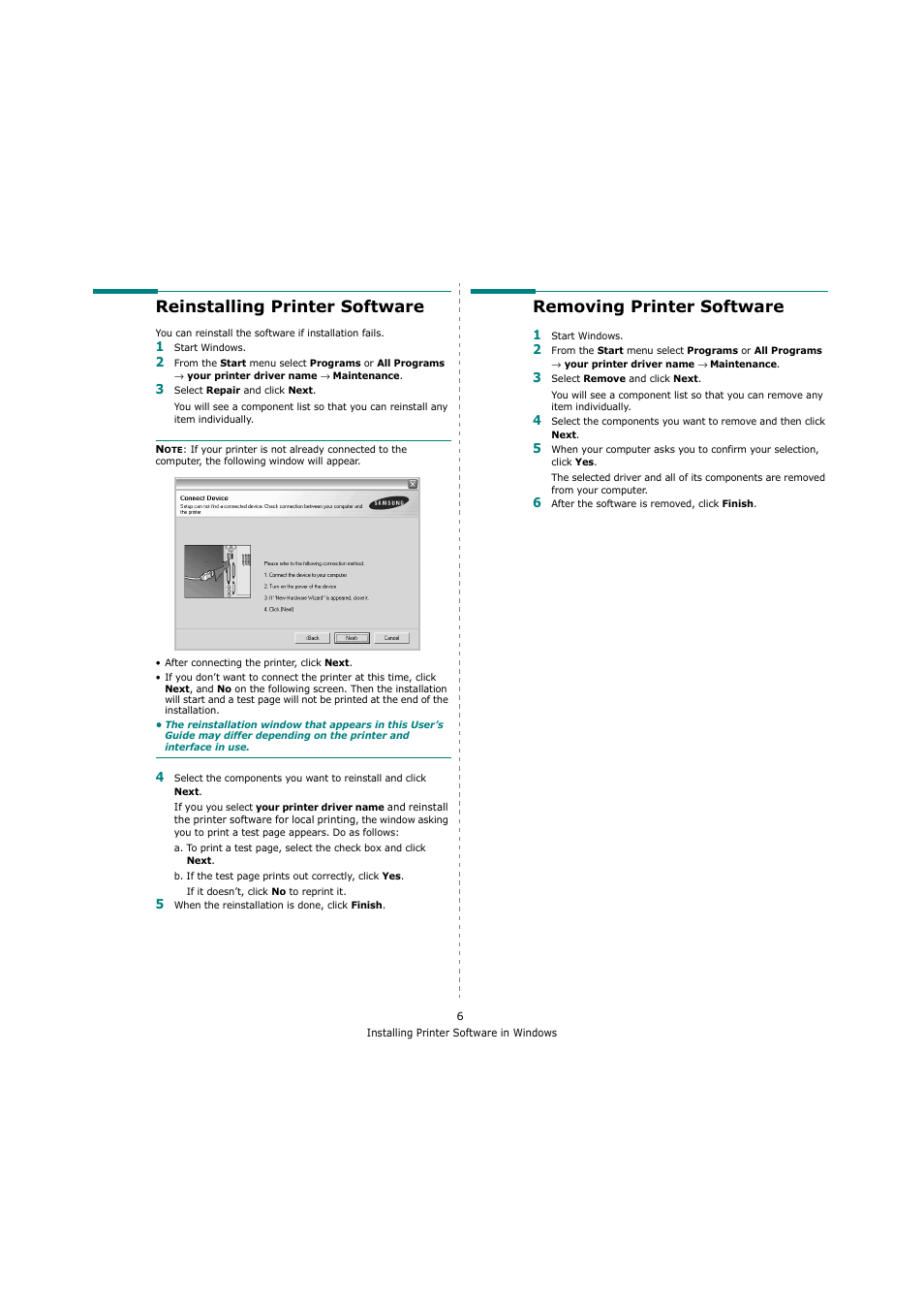 Reinstalling printer software, Removing printer software | Samsung SCX-4200 User Manual | Page 60 / 92