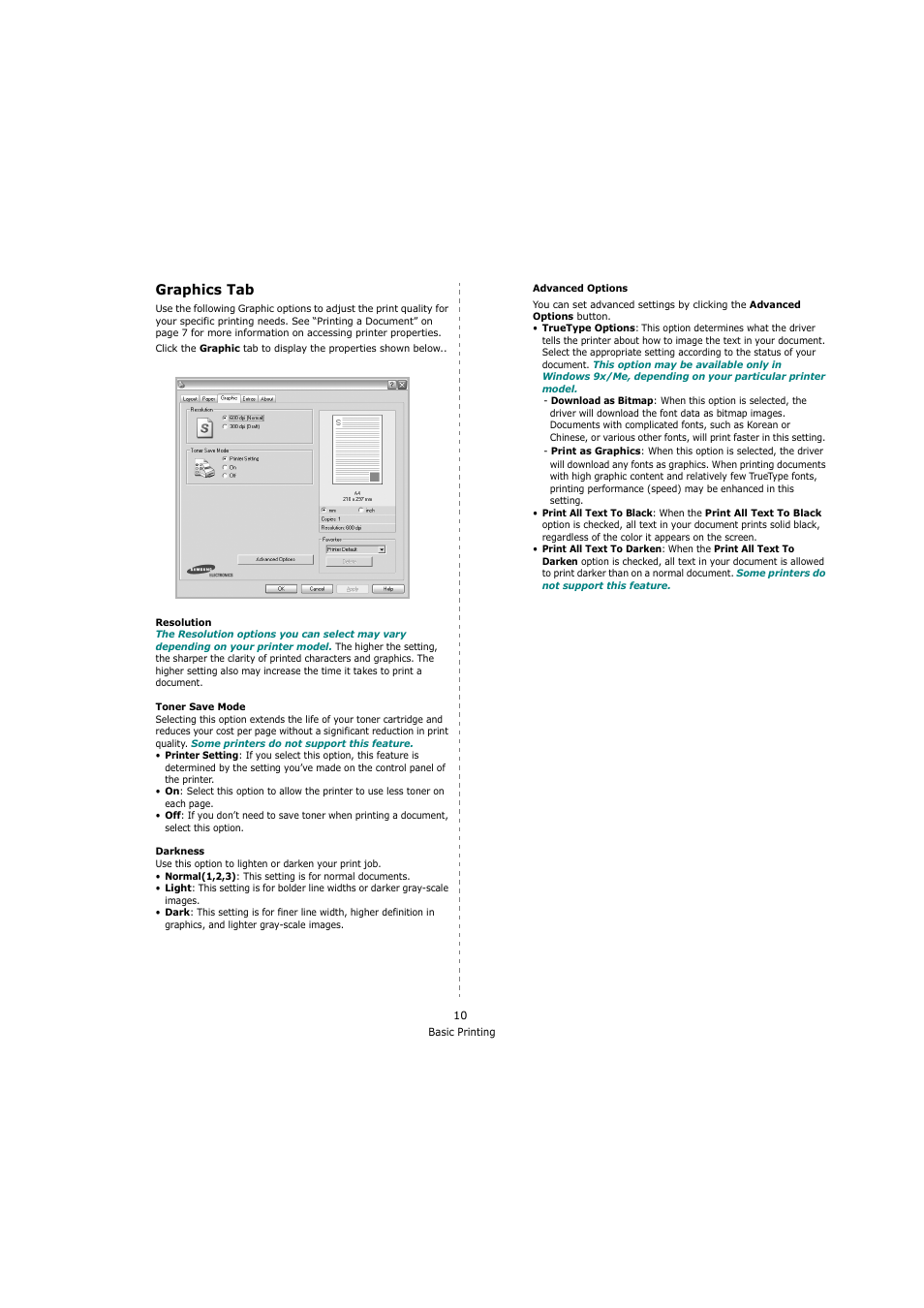 Graphics tab | Samsung SCX-4200 User Manual | Page 64 / 92