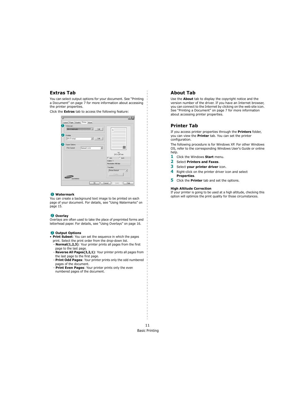 Extras tab, About tab, Printer tab | Extras tab about tab printer tab, Extras tab - about tab - printer tab | Samsung SCX-4200 User Manual | Page 65 / 92