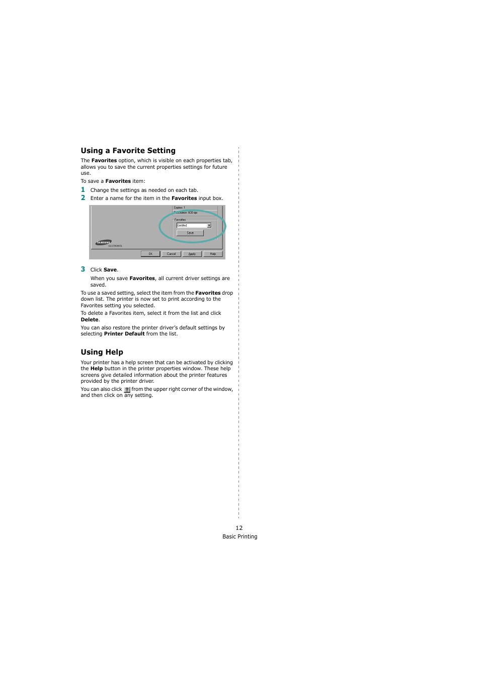 Using a favorite setting, Using help, Using a favorite setting using help | Using a favorite setting - using help | Samsung SCX-4200 User Manual | Page 66 / 92