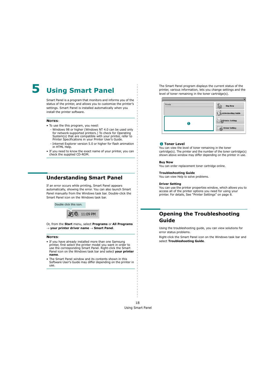 Using smart panel, Understanding smart panel, Opening the troubleshooting guide | Chapter 5 | Samsung SCX-4200 User Manual | Page 72 / 92