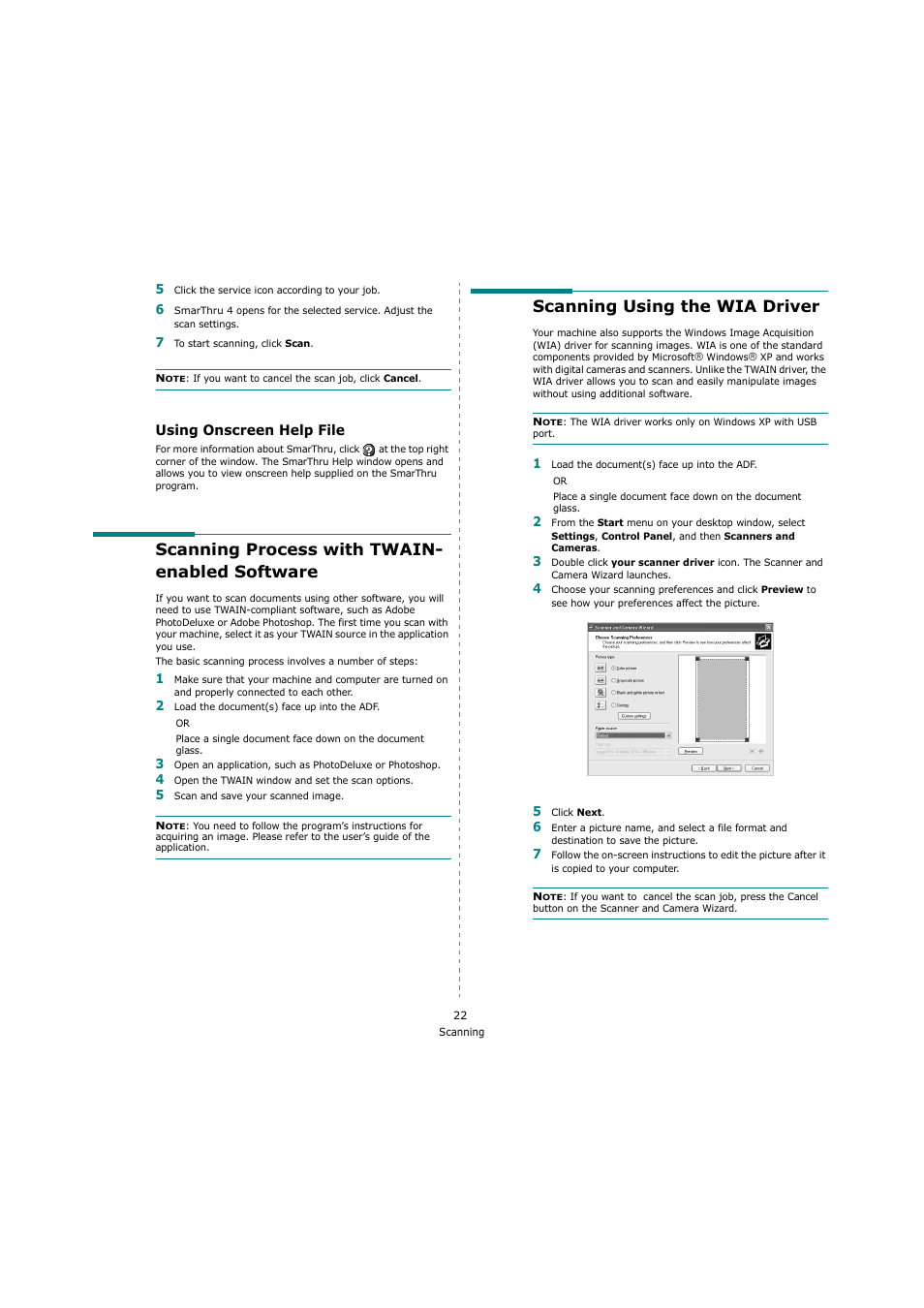 Using onscreen help file, Scanning process with twain- enabled software, Scanning using the wia driver | Samsung SCX-4200 User Manual | Page 76 / 92