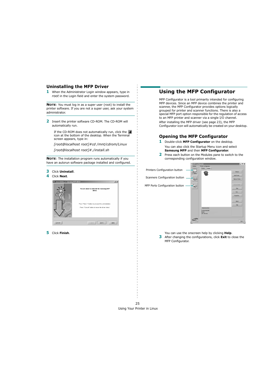 Uninstalling the mfp driver, Using the mfp configurator, Opening the mfp configurator | Samsung SCX-4200 User Manual | Page 79 / 92