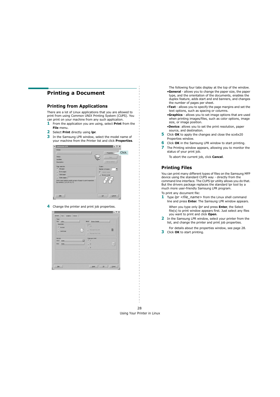 Printing a document, Printing from applications, Printing files | Printing from applications printing files | Samsung SCX-4200 User Manual | Page 82 / 92