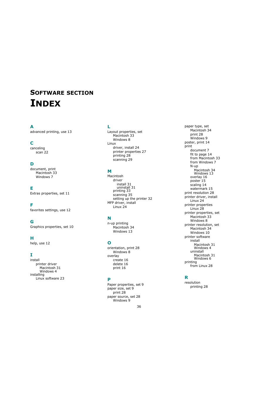 Software section index, Ndex | Samsung SCX-4200 User Manual | Page 90 / 92
