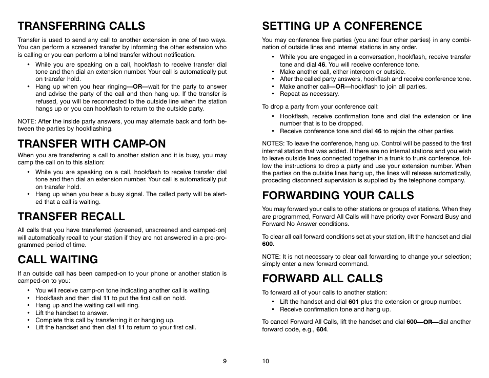 Transferring calls, Transfer with camp-on, Transfer recall | Call waiting, Setting up a conference, Forwarding your calls, Forward all calls | Samsung iDCS 16 User Manual | Page 7 / 14