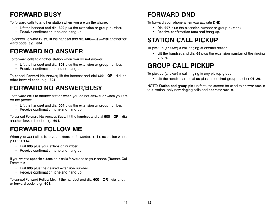 Forward busy, Forward no answer, Forward no answer/busy | Forward follow me, Forward dnd, Station call pickup, Group call pickup | Samsung iDCS 16 User Manual | Page 8 / 14