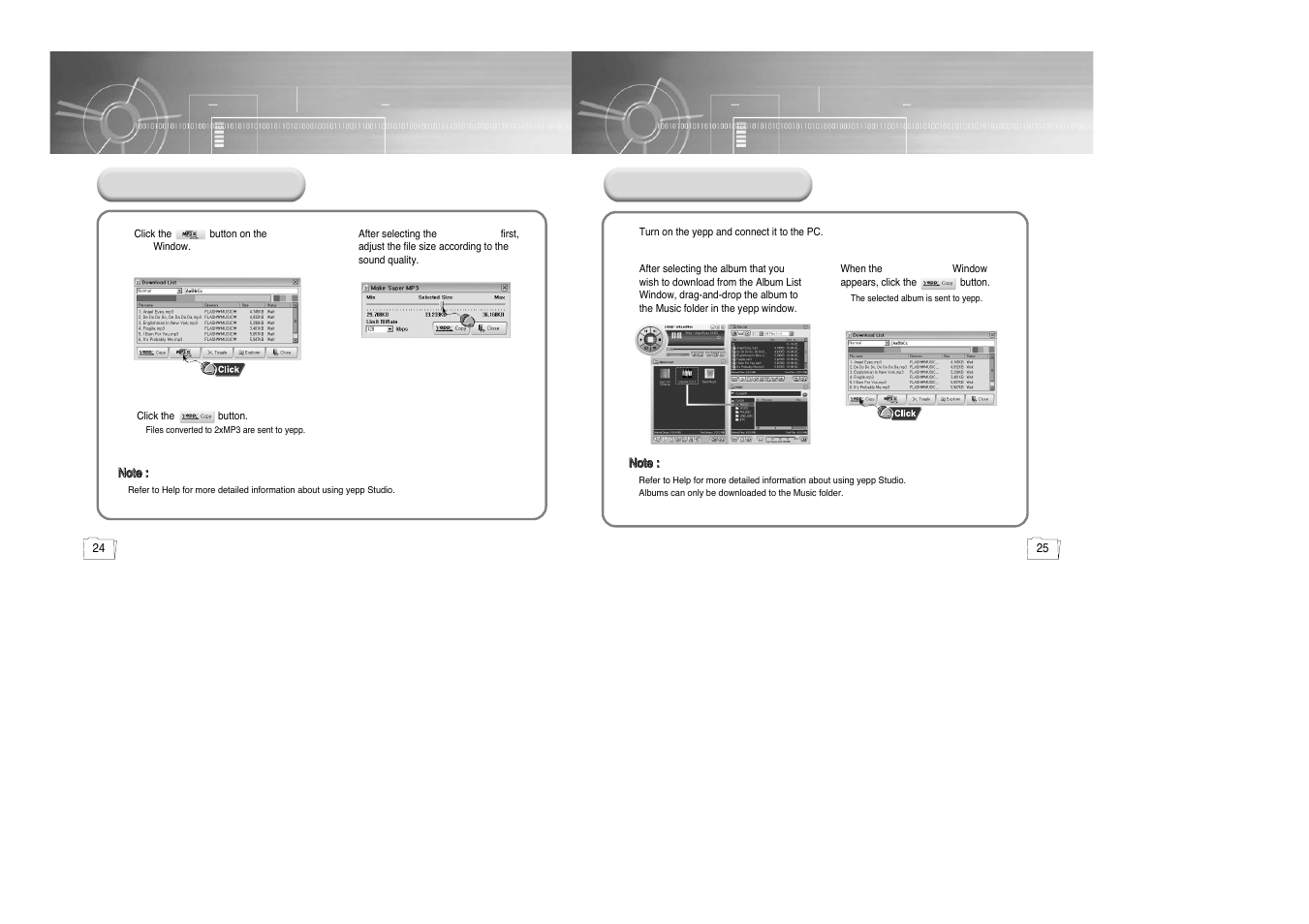 Downloading an album, Creating 2xmp3 files | Samsung yepp' 20051027153106109 User Manual | Page 13 / 33