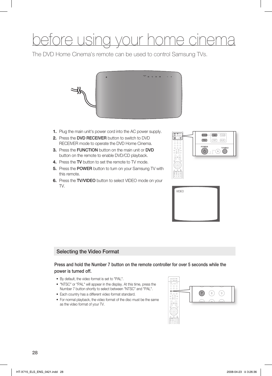 Before using your home cinema | Samsung HT-TX715 User Manual | Page 28 / 70