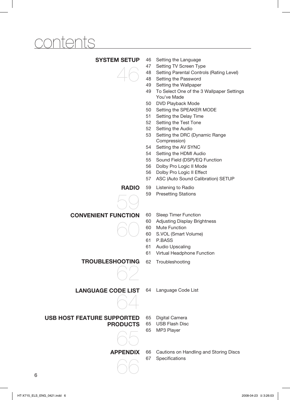 Samsung HT-TX715 User Manual | Page 6 / 70
