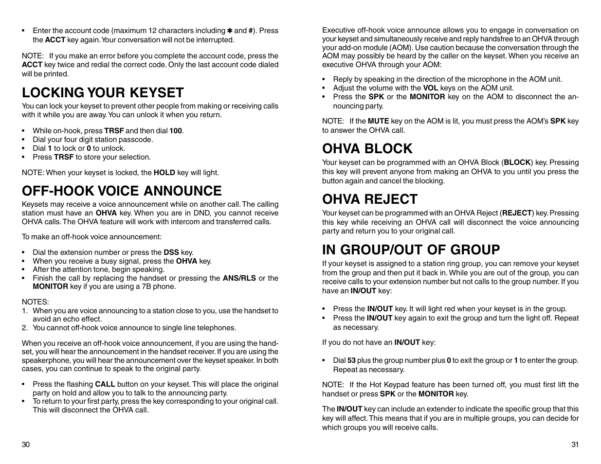 Locking your keyset, Off-hook voice announce, Ohva block | Ohva reject | Samsung DCS 50si User Manual | Page 18 / 26