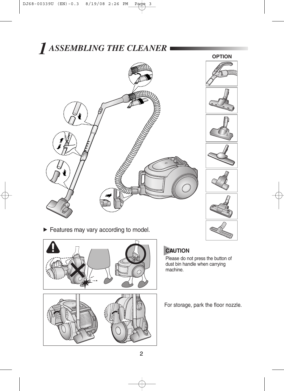 1assembling the cleaner, Assembling the cleaner | Samsung DJ68-00339U User Manual | Page 3 / 12