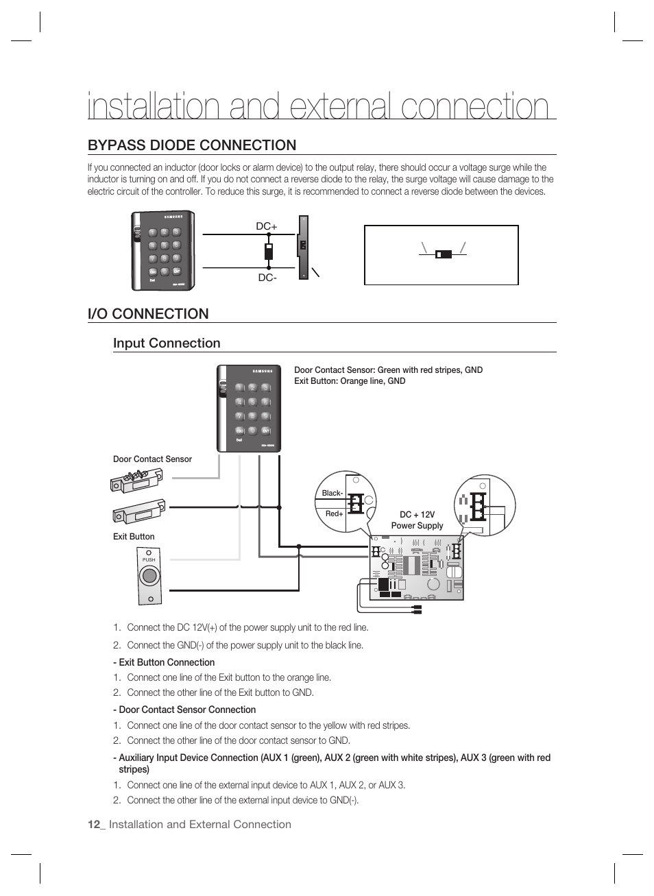 Installation and external connection, Bypass diode connection, I/o connection | Input connection, 12_ installation and external connection | Samsung SSA-S2000 User Manual | Page 12 / 51