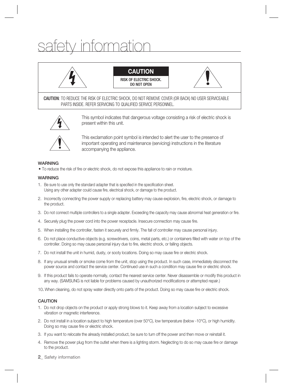 Safety information, Caution | Samsung SSA-S2000 User Manual | Page 2 / 51