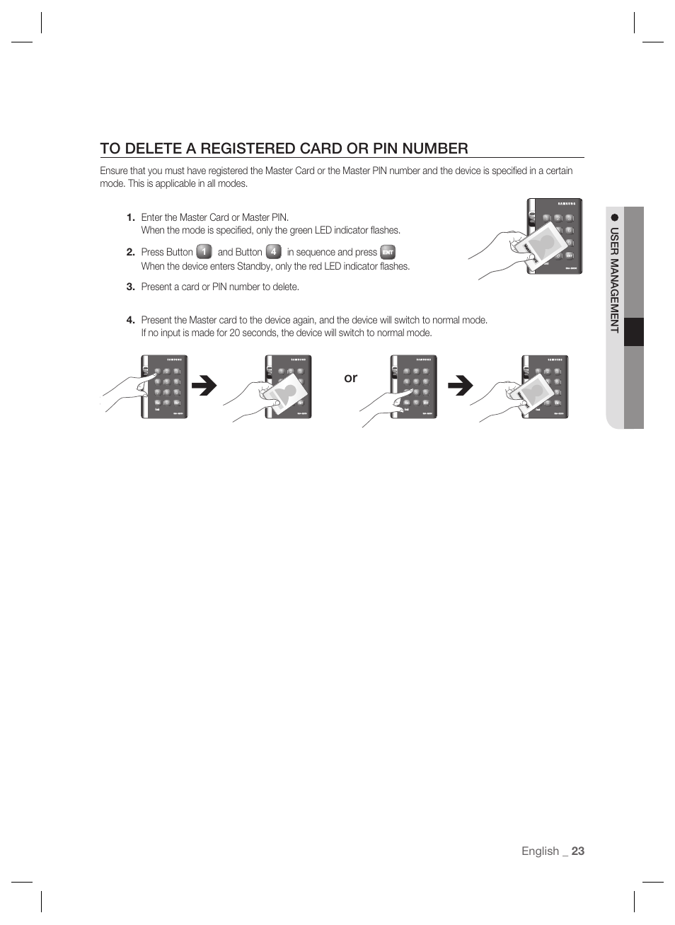 English _ 23, User management, And button | Samsung SSA-S2000 User Manual | Page 23 / 51