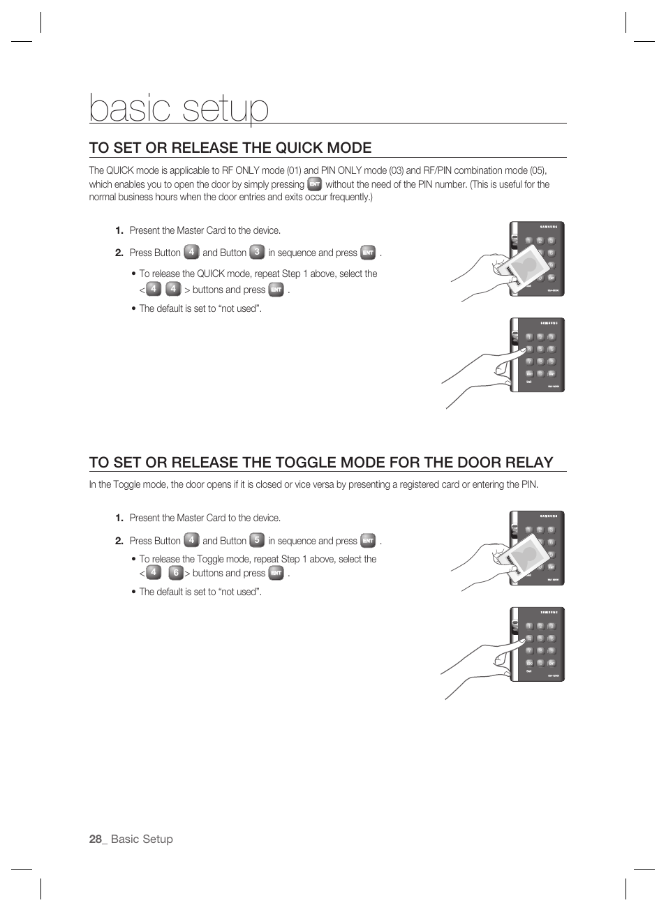 Basic setup, And button, Buttons and press | The default is set to “not used, The default is set to “not used”. 1. 2. • • 1. 2 | Samsung SSA-S2000 User Manual | Page 28 / 51