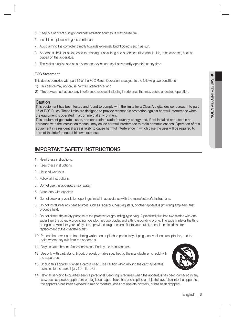 Important safety instructions, Caution | Samsung SSA-S2000 User Manual | Page 3 / 51
