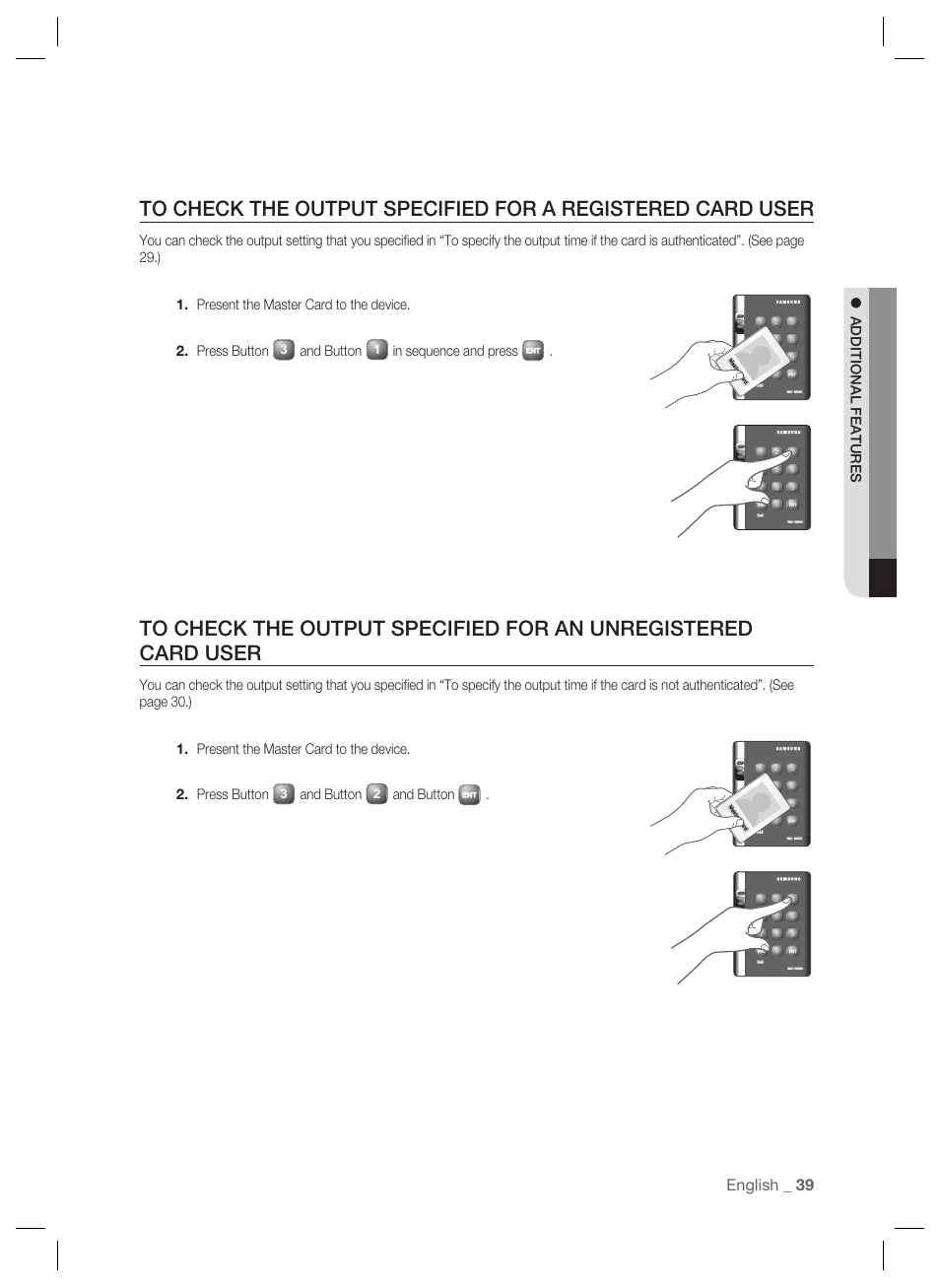 English _ 39, Additional features, And button | Samsung SSA-S2000 User Manual | Page 39 / 51