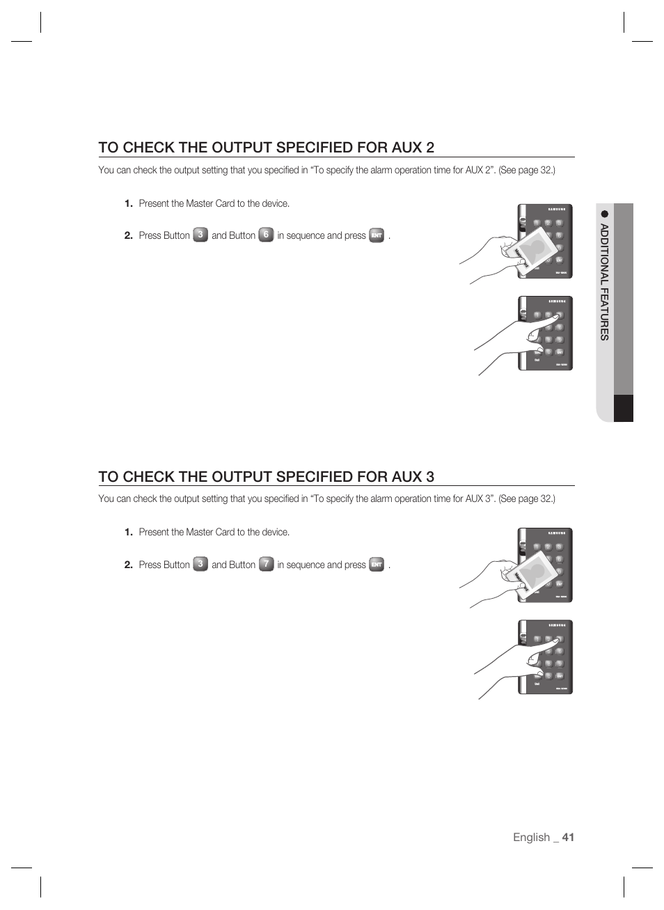 English _ 41, Additional features, And button | Samsung SSA-S2000 User Manual | Page 41 / 51