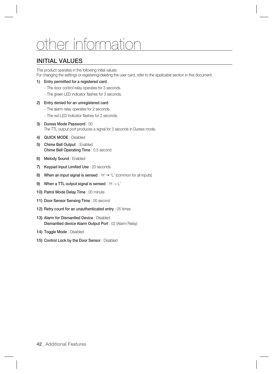Other information, Initial values | Samsung SSA-S2000 User Manual | Page 42 / 51