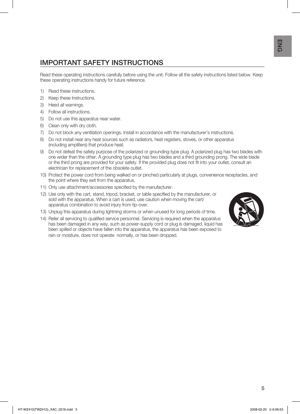 Important safety instructions | Samsung HT-TWZ412T User Manual | Page 6 / 74
