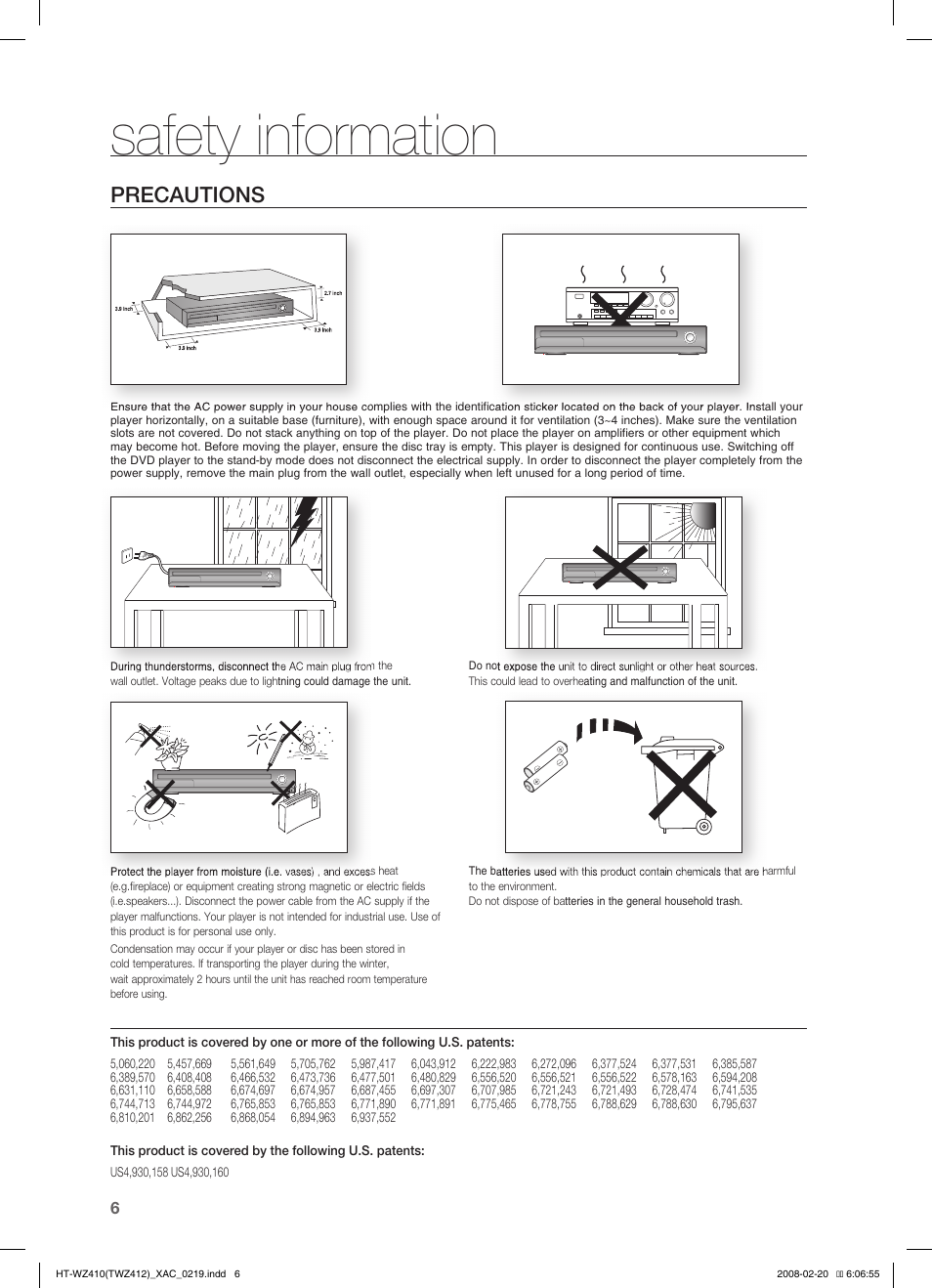Safety information, Precautions | Samsung HT-TWZ412T User Manual | Page 7 / 74