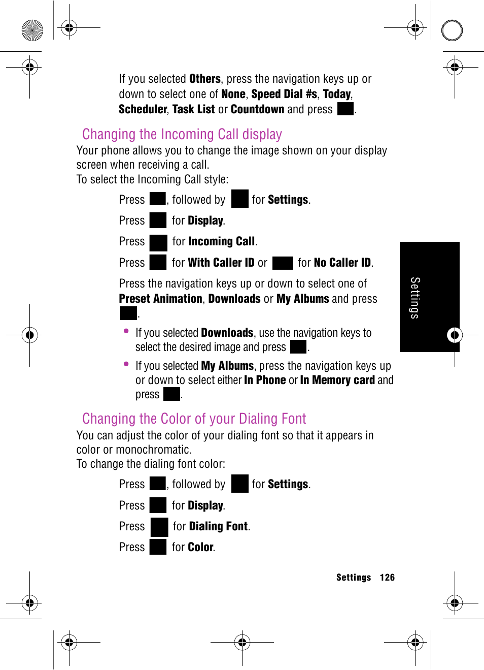 Changing the incoming call display, Changing the color of your dialing font | Samsung SPH-A920 User Manual | Page 135 / 170