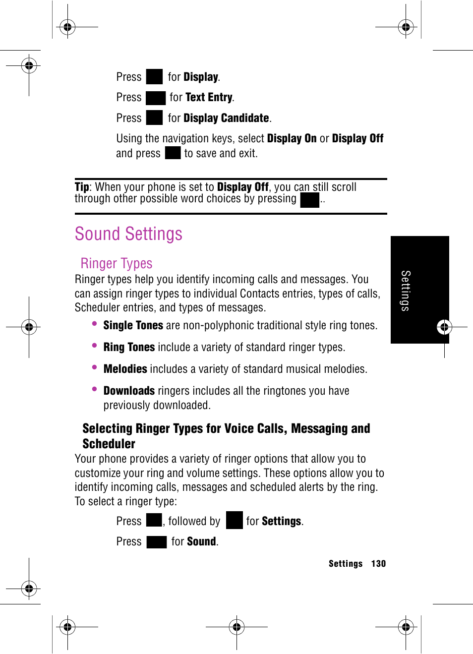 Sound settings, Ringer types | Samsung SPH-A920 User Manual | Page 139 / 170