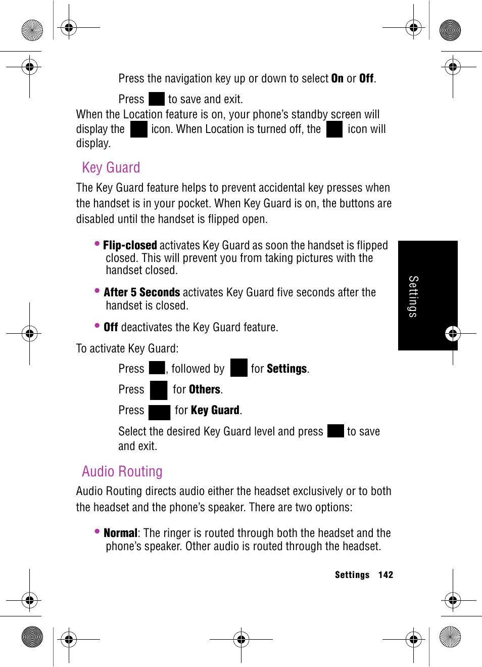 Key guard, Audio routing, Key guard audio routing | Samsung SPH-A920 User Manual | Page 151 / 170
