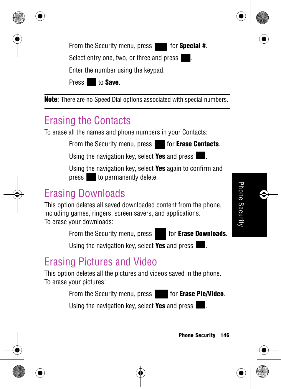 Erasing the contacts, Erasing downloads, Erasing pictures and video | Samsung SPH-A920 User Manual | Page 155 / 170