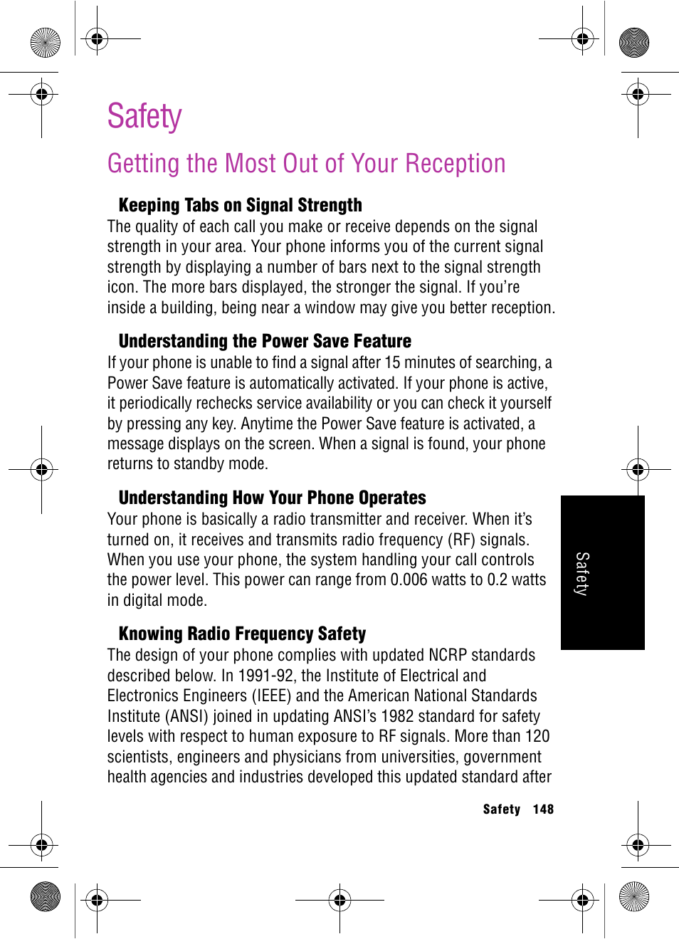 Safety, Getting the most out of your reception | Samsung SPH-A920 User Manual | Page 157 / 170