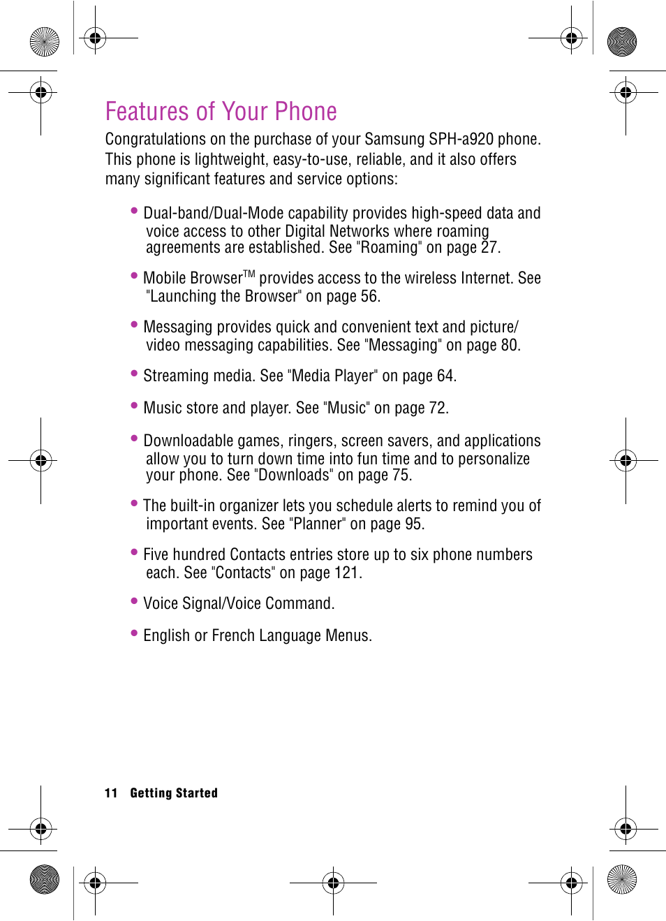 Features of your phone | Samsung SPH-A920 User Manual | Page 20 / 170
