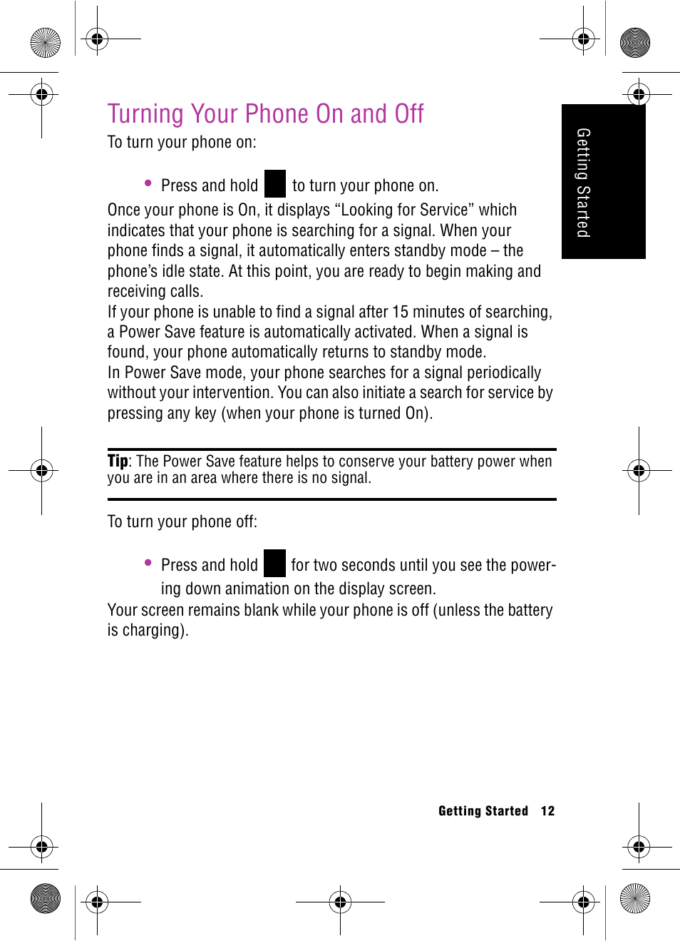 Turning your phone on and off | Samsung SPH-A920 User Manual | Page 21 / 170