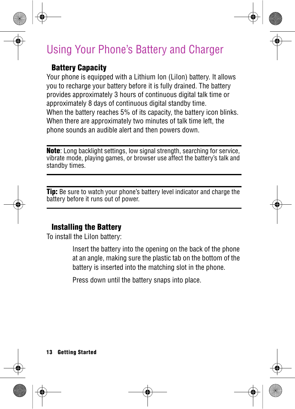 Using your phone’s battery and charger | Samsung SPH-A920 User Manual | Page 22 / 170