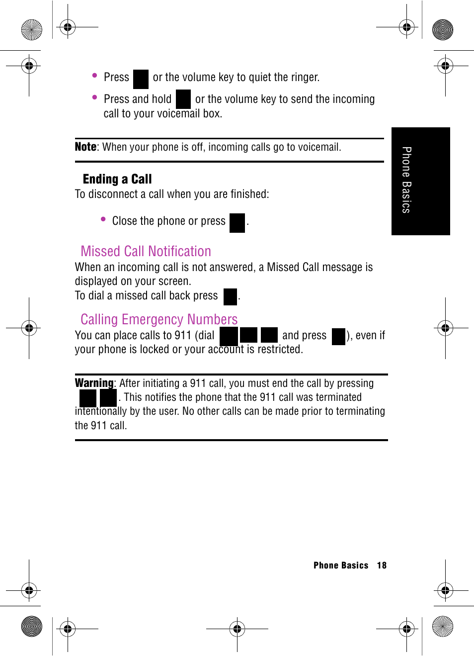 Missed call notification, Calling emergency numbers, Missed call notification calling emergency numbers | Samsung SPH-A920 User Manual | Page 27 / 170